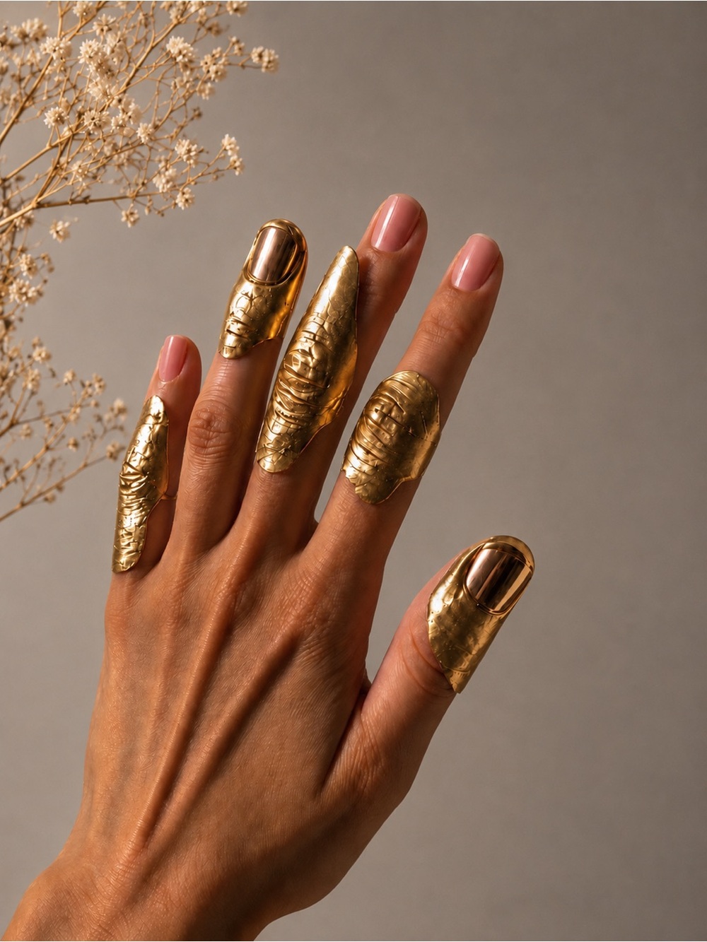 Gold Sculpted Finger Armor Rings - Women Jewelry Rings